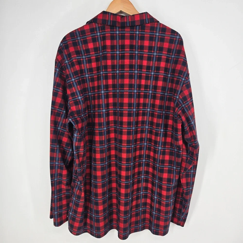 Nautica Pajama Shirt Men XXL Red Blue Plaid Sleepwear Long Sleeve Button Up Top